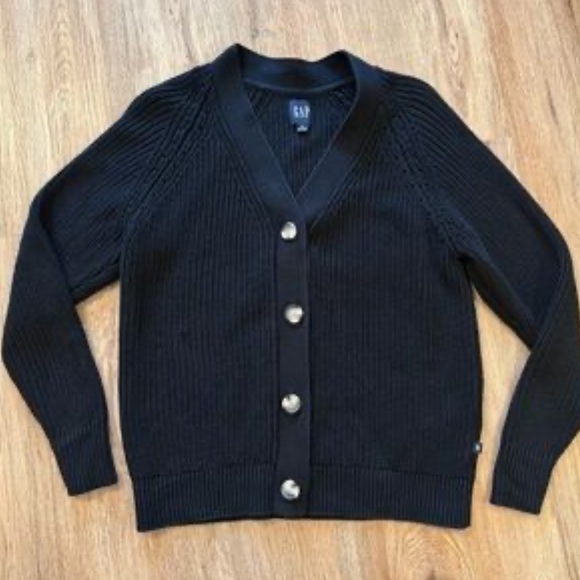 GAP Women’s Oversized Black Button-Front Woven Cotton Knit Cardigan Sweater Soft - Picture 4 of 13